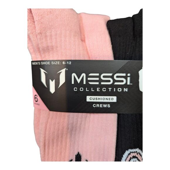 MESSI Collection Mens Cushioned Crew Socks Sz 6-12 Set of 6 Pink Bla Whi Gra - Picture 3 of 4